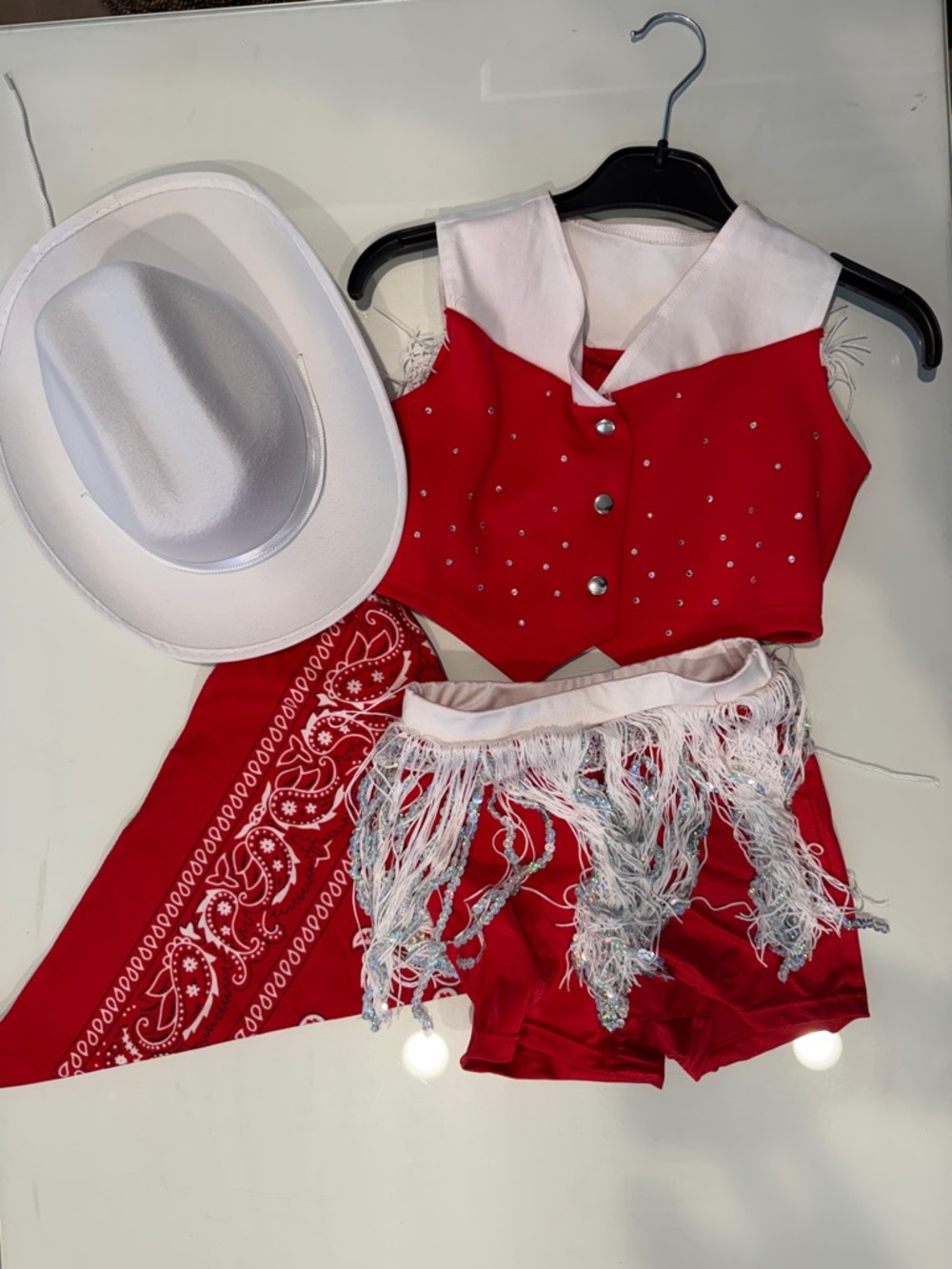 Kids Red Cowgirl Costume Set with White Hat - Brand Unbranded